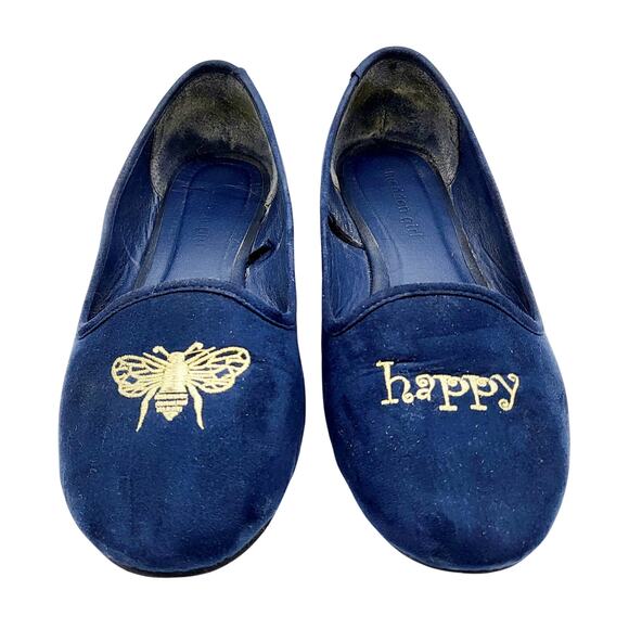 Madden Girl Bee Happy Navy Blue Glod Embroidered Round Toe Flats Women’s Sz 8.5 - Picture 1 of 9